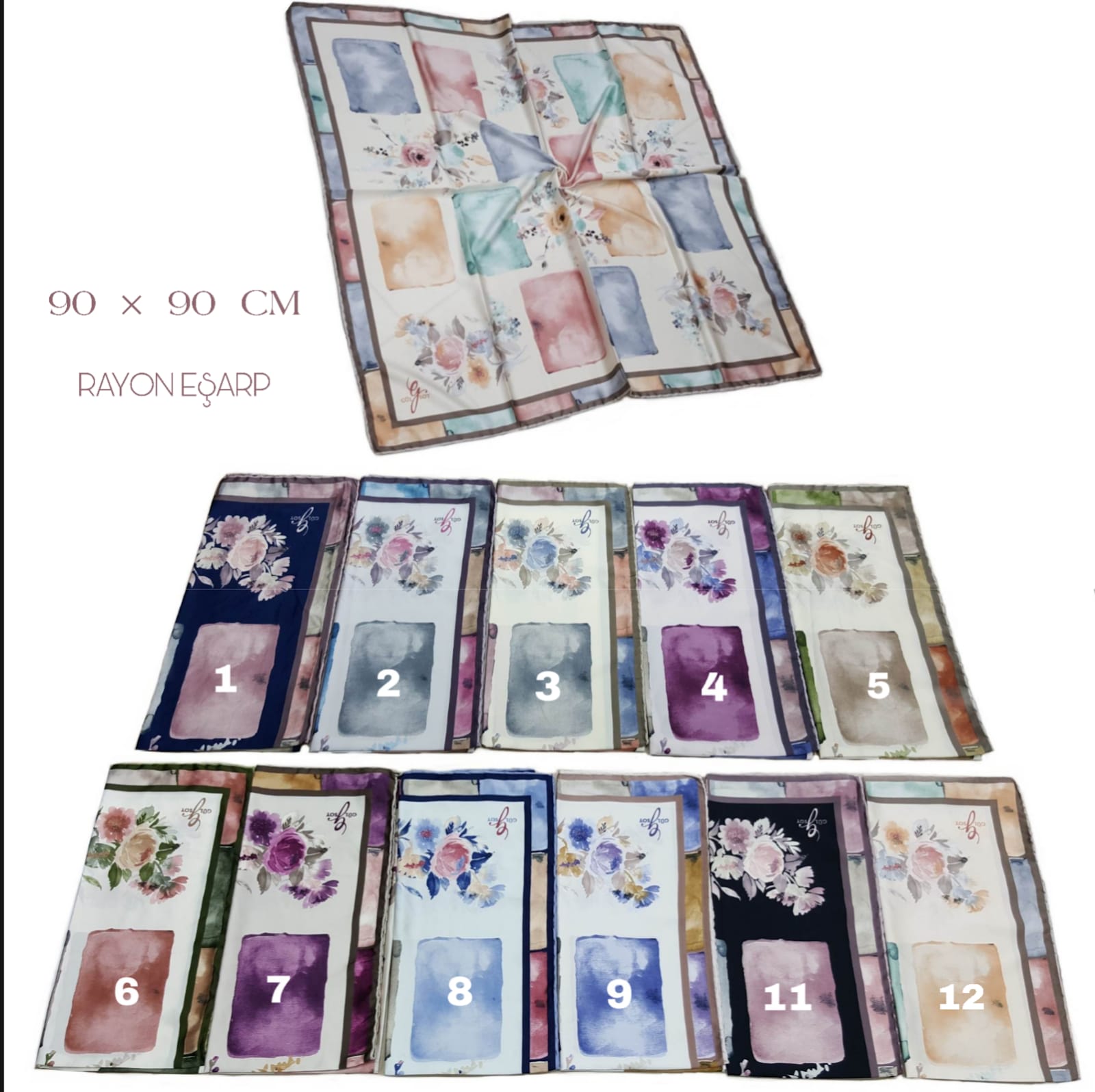 Rayon Eşarp Kutu Desen 90 x 90 cm Polyester Rayon Kumaş Türkiye'de Üretilmiştir.